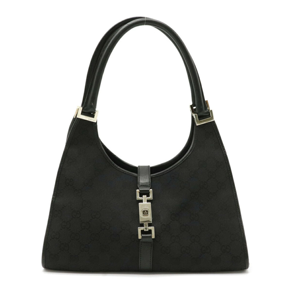 Gucci GG Canvas Jackie 2way Shoulder Bag Hobo Strap Leather Black